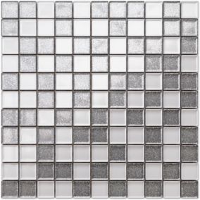 Mosaïque en verre sur filet pour salle de bain ou cuisine 30 cm x 30 cm - Silver white