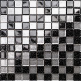 Mosaïque en verre sur filet pour salle de bain ou cuisine 30 cm x 30 cm - Starry black