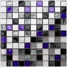 Mosaïque en verre sur filet pour salle de bain ou cuisine 30 cm x 30 cm - Violet valley