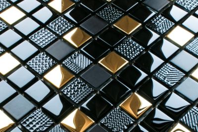 Mosaïque en verre sur filet pour salle de bain ou cuisine 30 cm x 30 cm - Volcano gold