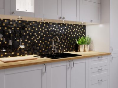 Mosaïque en verre sur filet pour salle de bain ou cuisine 30 cm x 30 cm - Volcano gold
