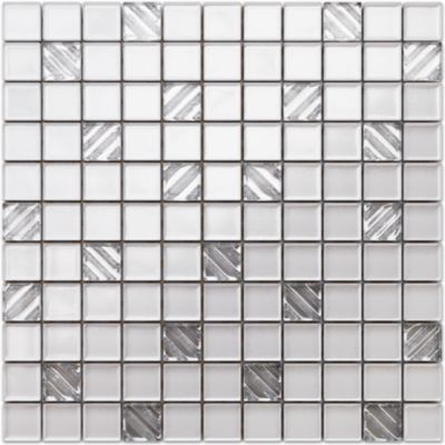 Mosaïque en verre sur filet pour salle de bain ou cuisine 30 cm x 30 cm - White pastry