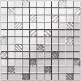 Mosaïque en verre sur filet pour salle de bain ou cuisine 30 cm x 30 cm - White pastry