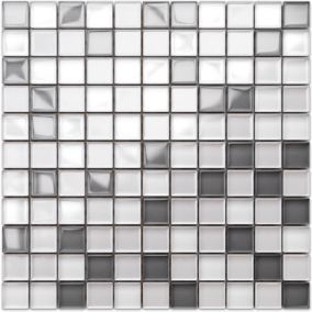 Mosaïque en verre sur filet pour salle de bain ou cuisine 30 cm x 30 cm - White Pearls