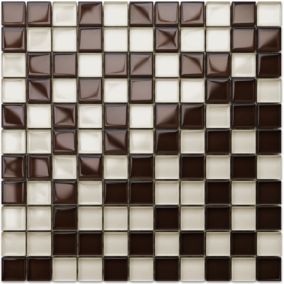 Mosaïque en verre sur filet pour salle de bain ou cuisine 30 cm x 30 cm - White walnut