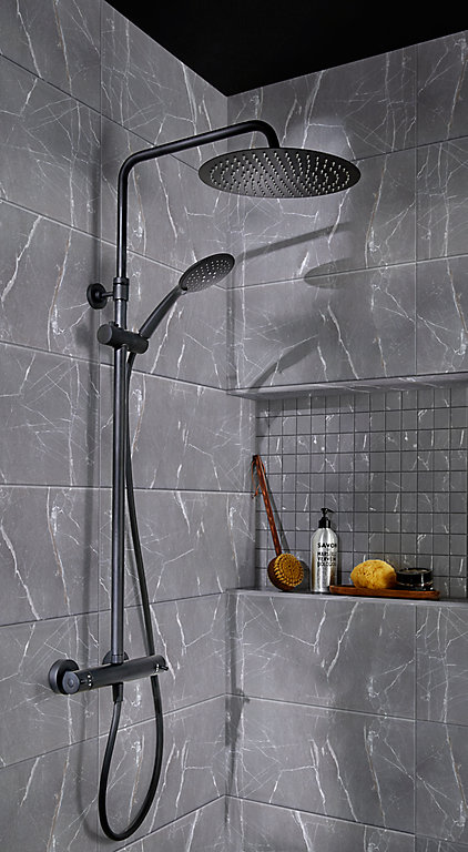 Glasmosaik carreaux noir gris rayé douche WC Cuisine 1 tapis es-53209 