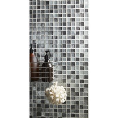 Mosaïque Translucide Combinaison EP - Gris Noir Argent Givré, 1 Plaque, Verre, Neuve