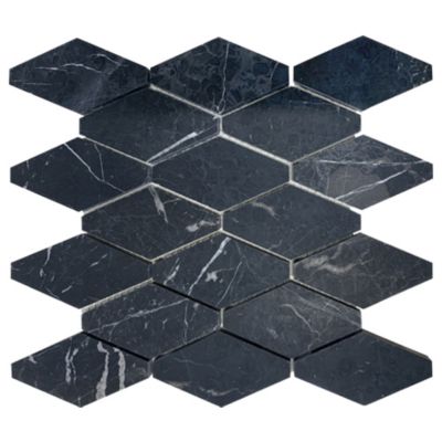 Mosaïque sol/mur hexagone en marbre noir - 4,8 x bande libre x 1 cm - Vendu par filet de 30,5 x 30,5 cm - C-NEGOCE