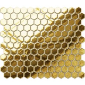 Mosaïque sur résille pour salle de bain et cuisine en céramique 26.0 cm x 30.0 cm - Gold hive