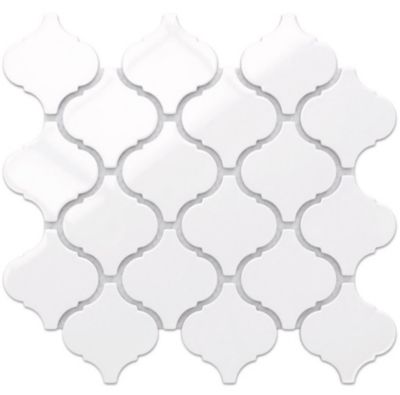 Mosaïque sur résille pour salle de bain et cuisine en céramique 27.5 cm x 25.2 cm - White arabesque