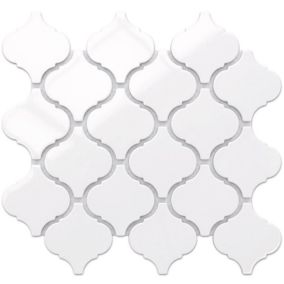 Mosaïque sur résille pour salle de bain et cuisine en céramique 27.5 cm x 25.2 cm - White arabesque