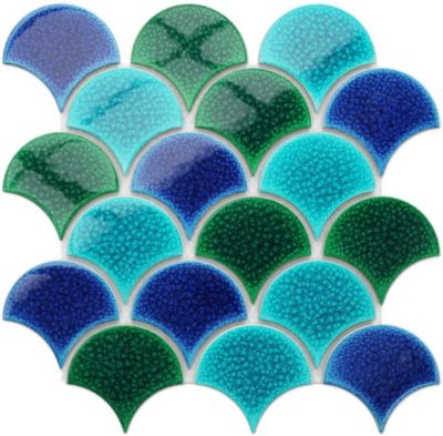 Mosaïque sur résille pour salle de bain et cuisine en céramique 28.5 cm x 29.0 cm - Blue wave