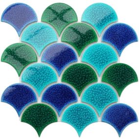 Mosaïque sur résille pour salle de bain et cuisine en céramique 28.5 cm x 29.0 cm - Blue wave