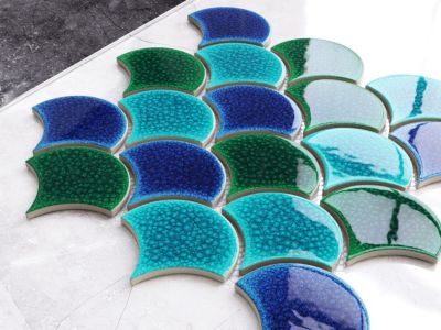 Mosaïque sur résille pour salle de bain et cuisine en céramique 28.5 cm x 29.0 cm - Blue wave