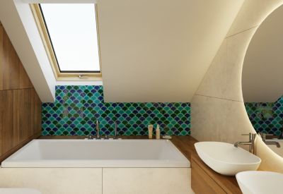 Mosaïque sur résille pour salle de bain et cuisine en céramique 28.5 cm x 29.0 cm - Blue wave