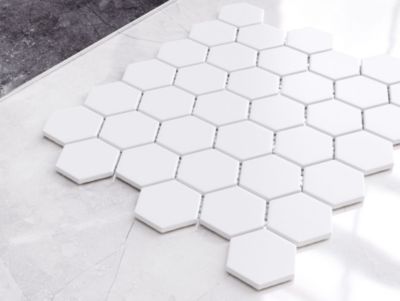 Mosaïque sur résille pour salle de bain et cuisine en céramique 29.7 cm x 26.2 cm - White hexagon