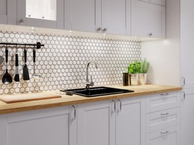 Mosaïque sur résille pour salle de bain et cuisine en céramique 30.6 cm x 26.5 cm - White dots