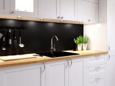 Mosaïque sur résille pour salle de bain et cuisine en céramique 31.7 cm x 29.3 cm- Black dots