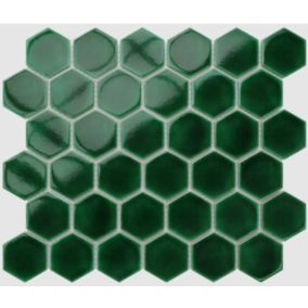 Mosaïque sur résille pour salle de bain et cuisine en céramique 32.3 cm x 27.7 cm - Deep Green