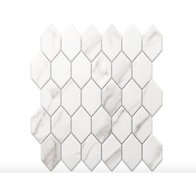 Mosaïque sur résille pour salle de bain et cuisine en verre 25 cm x  25.6 cm - Elegant  white statuary