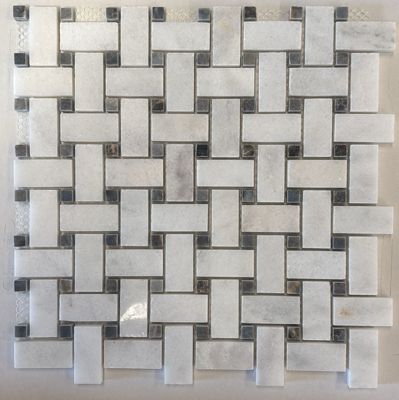 Mosaïque Tissage panier en Marbre Blanc - Noir