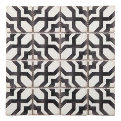 Mosaïque carreau ciment noir et blanc L. 30,2 x l. 30,2 cm Mat Inter