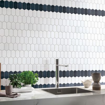 Mosaique de céramique Hexagone Long  Blanc - vendu par plaque de 29,6X25,6 Cm -