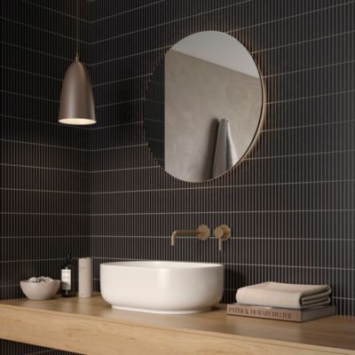 Mosaique de Ceramique en Barrette Noire  9.2X1.2 cm - vendu par plaque de 30,2X28,5cm -