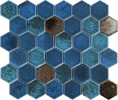 Mosaique de ceramique Hexagone Mix Bleu Bronze - vendu par plaque de  29,4X25,5 cm -