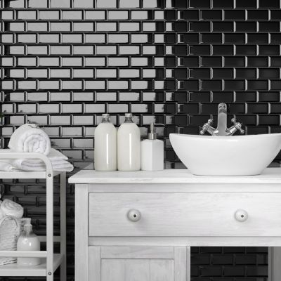 Mosaique de ceramique Petit carreau Metro Noir 4,5X9,5 cm - vendu par plaque de 29,1X29,6 cm -