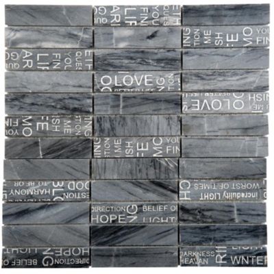 Mosaique de Marbre Poli Gris Décor Lettre Argent 2.3X9.8 cm - vendu par plaque de 30X30 cm -