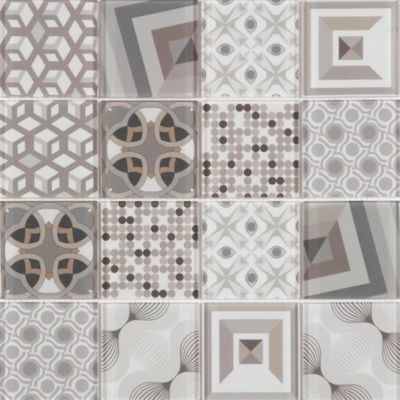 Mosaique de Verre Motif Carreau Ciment Beige 7.5 X 7.5 cm - vendu par plaque de 29.8X29.8 cm -