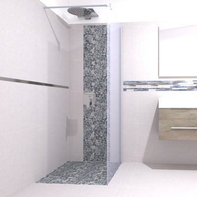 Mosaïque Galets De Rivière Noirs Gris Beige 30-1204_f (10 Feuilles)
