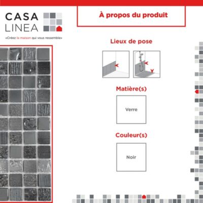 MOSAIQUE GLOSSY NOIR 1 PLAQUE 30,5 x 30,5 CM CASA LINEA