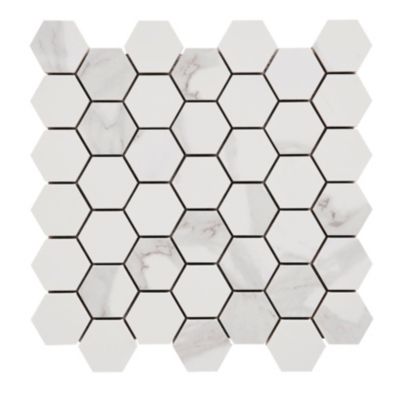 Mosaïque hexagonale sol et mur en grès cérame émaillé effet marbre blanc L.30 x l.30 cm x ép.0,9 mm