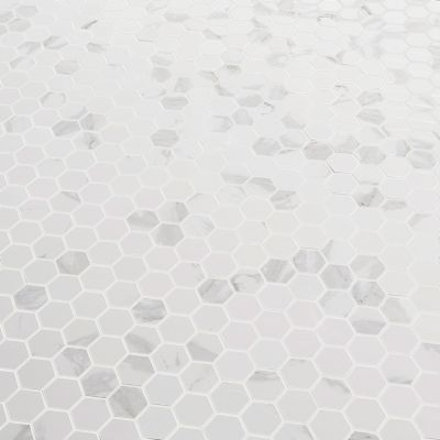 Mosaïque hexagonale sol et mur en grès cérame émaillé effet marbre blanc L.30 x l.30 cm x ép.0,9 mm