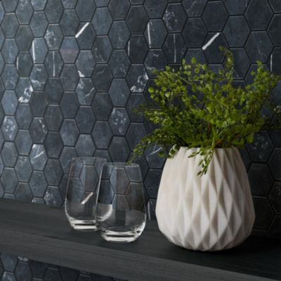 Mosaïque hexagonale sol et mur en grès cérame émaillé effet marbre noir L.30 x l.30 cm x ép.0,9 mm