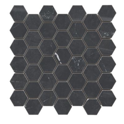 Mosaïque hexagonale sol et mur en grès cérame émaillé effet marbre noir L.30 x l.30 cm x ép.0,9 mm