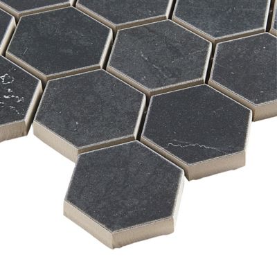 Mosaïque hexagonale sol et mur en grès cérame émaillé effet marbre noir L.30 x l.30 cm x ép.0,9 mm