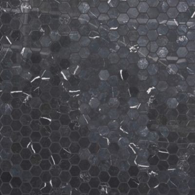 Mosaïque hexagonale sol et mur en grès cérame émaillé effet marbre noir L.30 x l.30 cm x ép.0,9 mm