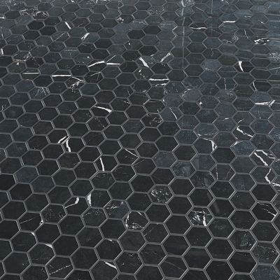 Mosaïque hexagonale sol et mur en grès cérame émaillé effet marbre noir L.30 x l.30 cm x ép.0,9 mm
