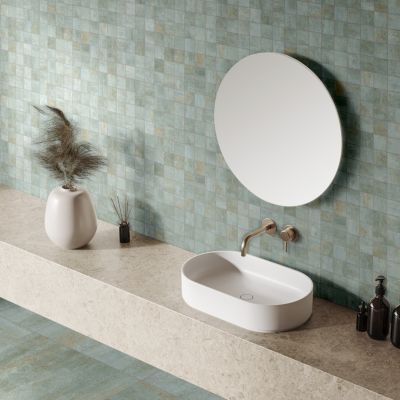 Mosaïque murale en grès cérame émaillé effet béton vert mat L.30 x l.30 cm x ép.7,4 mm, Upper