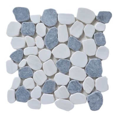 Mosaïque sol et mur en pierre galets blancs et gris L.31 x l.31,5 cm x ép.8 mm, Malaca