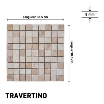 Mosaïque sol et mur en travertin L.31 x l.30,5 cm x ép.8 mm, Travertino