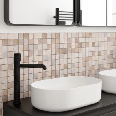 Mosaïque sol et mur en travertin L.31 x l.30,5 cm x ép.8 mm, Travertino