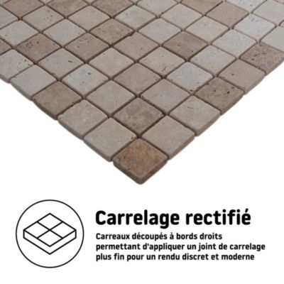 Mosaïque sol et mur en travertin L.31 x l.30,5 cm x ép.8 mm, Travertino