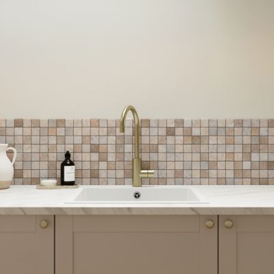 Mosaïque sol et mur en travertin L.31 x l.30,5 cm x ép.8 mm, Travertino