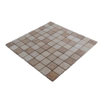 Mosaïque sol et mur en travertin L.31 x l.30,5 cm x ép.8 mm, Travertino