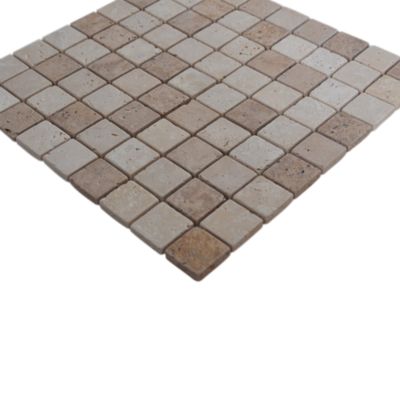 Mosaïque sol et mur en travertin L.31 x l.30,5 cm x ép.8 mm, Travertino