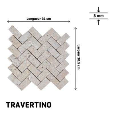 Mosaïque sol et mur en travertin motif chevron L.31 x l.30,5 cm x ép.8 mm, Travertino